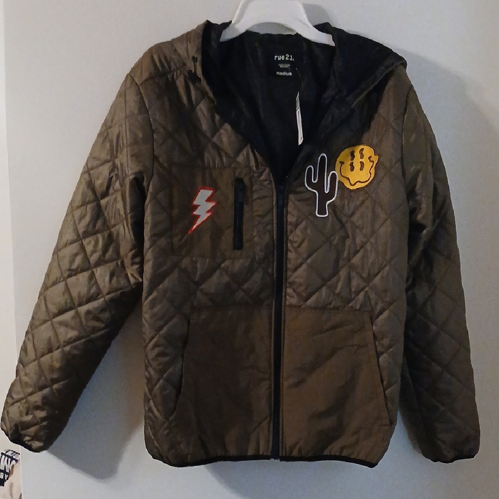 Rue 21 Quilted Jacket with Patches - Brown